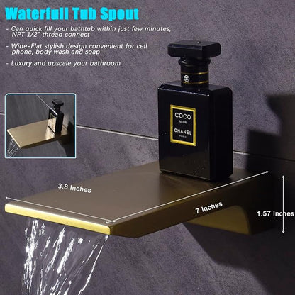 Shower System with Tub Spout 10 Inch Overhead Shower 4 Setting Handheld Spray Rough In Pressure Balance Valve Body with Trim Kit Wall Mounted Rainfall Bathtub Shower Faucet Set (Brushed Gold) - Image 5