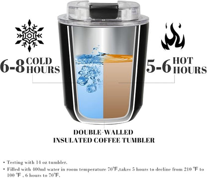 Puraville Insulated Tumblers with Lid, 10 oz Travel Coffee Mug Stainless Steel Vacuum Cup, Leak Proof Reusable Double Walled Coffee Tumbler for Iced and Hot Drinks, Black - Image 3