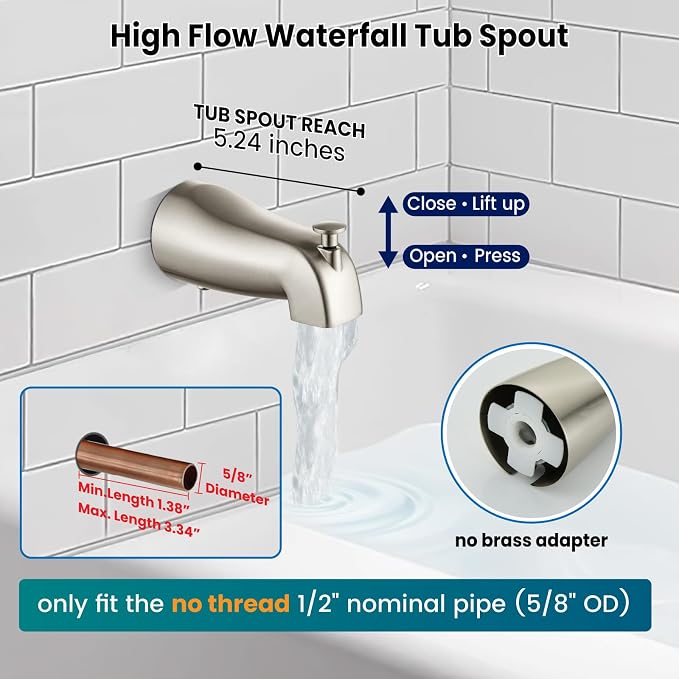 gotonovo Tub Shower Faucet Set,2 in 1 Dual Shower Head and Handle Set with Tub Spout Wall Mount Bathroom Shower Trim Kit with 3-way Water Diverter Valve Included Various Modes Brushed Nickel - Image 3