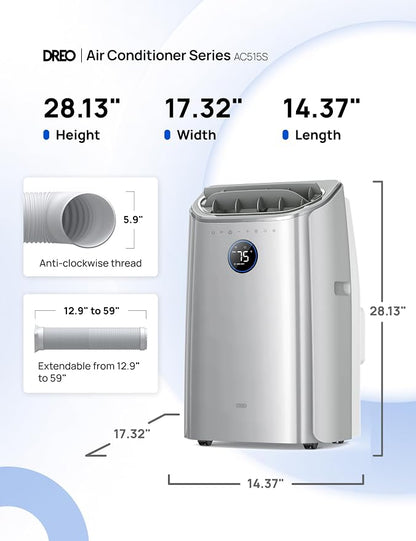 DREO Portable Air Conditioners, 12,000 BTU AC Unit for Bedroom with Drainage-free Cooling, 46dB Quiet, APP/Voice/Remote, 24h Timer with Fan & Dehumidifier, Smart Standing AC for Room Indoors, AC515S - Image 11