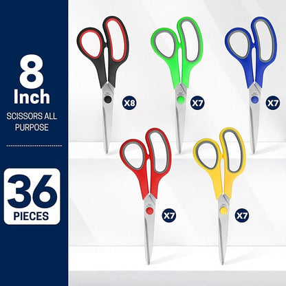 36 Packs 8" Multipurpose Scissors, Ultra Sharp Blade Shears, Comfort-Grip - Image 3