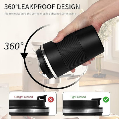 YINBAOGE Insulated Travel Coffee Mug, Spill & Leak Proof, Portable To Go Camping Stainless Steel Coffee Tumbler, Reusable Thermal Coffee Cup with Lid for Hot & Cold Drinks (Black, 17 OZ) - Image 4