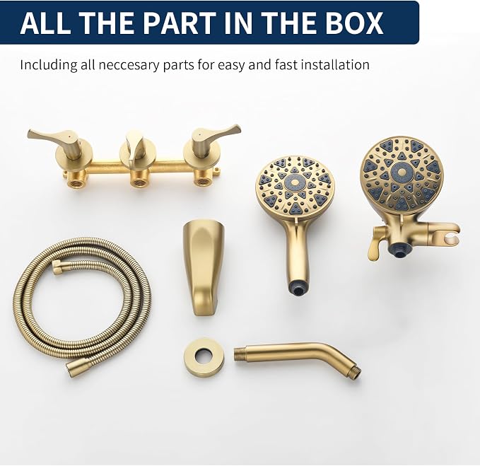 3 Handles Shower Faucet Set with Tub Spout Bathtub Shower Faucet Combo Set Shower System Complete Tub and Shower Trim Kit Brushed Gold Wall Mounted Shower Fixtures - Image 7