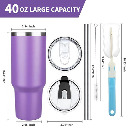 40 oz Tumbler with Lids and Straws, Stainless Steel Insulated Coffee Tumbler, Double Wall Vacuum Insulated Travel Mug Cup, Leakproof Thermal Coffee Cup for Hot and Cold Drinks (Purple) - Image 2