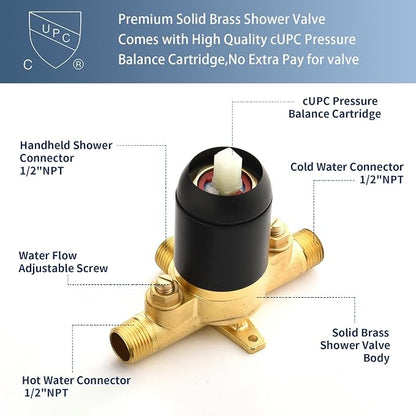Matte Black Shower Faucet Set Complete Shower Kit Shower Systems Dual Shower Head and Handheld 2 in 1 Combo Set Shower Trim Kit Shower Fixtures - Image 3