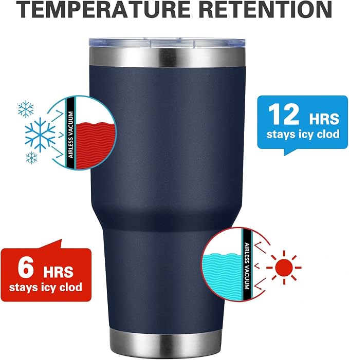 MEWAY 30oz Insulated Tumbler With Lids and Straws,Stainless Steel Double Vacuum Coffee Tumbler Cup, Brush, Durable Powder Coated Coffee Cup for Cold & Hot Drinks, Office, Travel(Navy,12 PACK) - Image 2