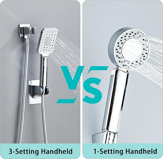 8 Inch Ceiling Mount Shower Faucet Set, Polish Chrome Rainfall Shower System, Square Rain Shower Head with Handheld Spray Combo Ceiling, Silver Rainfall Shower Faucet Fixtures (3-Setting) - Image 6