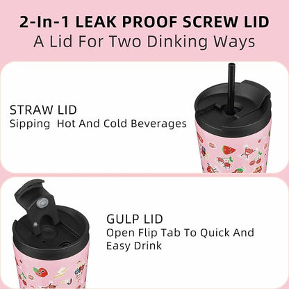 BJPKPK 22oz Stainless Steel Insulated Tumbler With lid And Straw Travel Coffee Thermal Tumblers Cup For Women And Men,Passionate Pink - Image 3