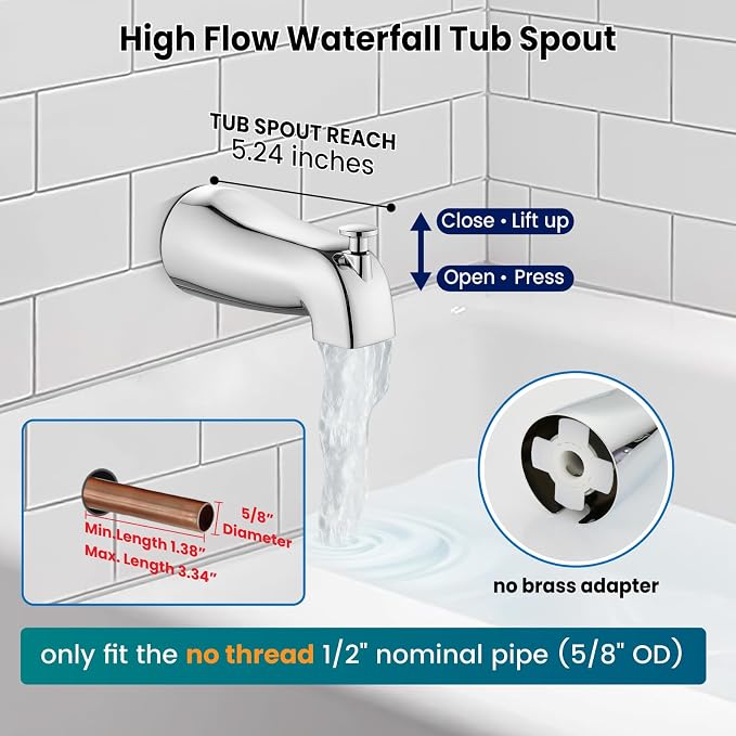 gotonovo Tub Shower Faucet Set,2 in 1 Dual Shower Head and Handle Set with Tub Spout Wall Mount Bathroom Shower Trim Kit with 3-way Water Diverter Valve Included Various Modes Polished Chrome - Image 3