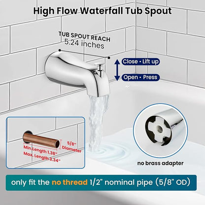 gotonovo Tub Shower Faucet Set,2 in 1 Dual Shower Head and Handle Set with Tub Spout Wall Mount Bathroom Shower Trim Kit with 3-way Water Diverter Valve Included Various Modes Polished Chrome - Image 3