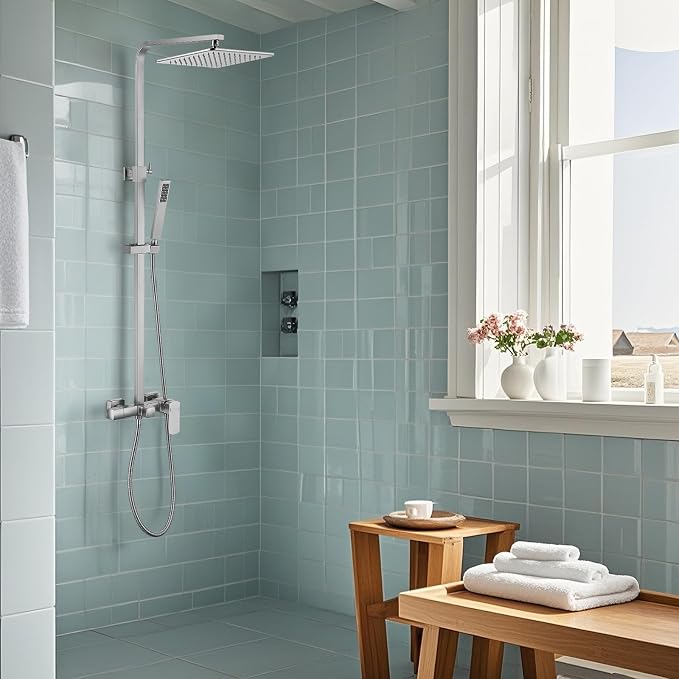 RBROHANT Brushed Nickel Exposed Shower System with Tub Spout, Exposed Shower Fixtures for Bathroom with Brass 3-Functional Valve, Shower Height Adjustable, Wall Mounted - Image 2