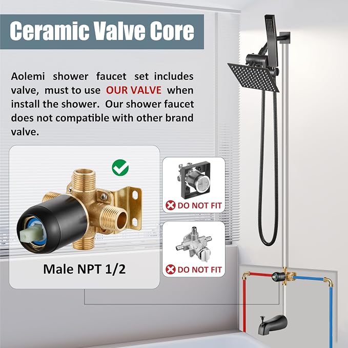 Aolemi Shower Tub Faucet Set with Handheld Spray Shower System Single Shower Rainfall Head and Handle with Tub Spout Combo Rough-in Valve Included Shower Trim Kit 6 Inch Shower Head Oil Rubbed Bronze - Image 2