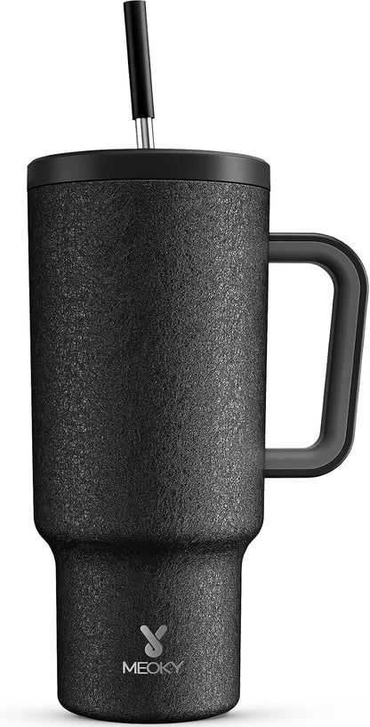 Meoky 40oz Tumbler with Handle, Leak-proof Lid and Straw, Insulated Coffee Mug Stainless Steel Travel Mug, Keeps Cold for 34 Hours or Hot for 10 Hours (Night) by MEOKY