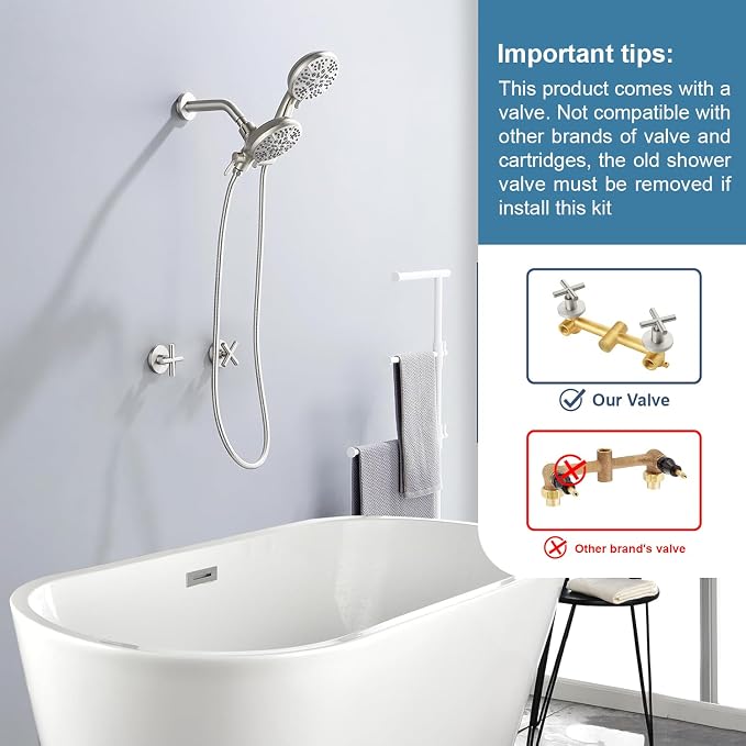 2 Handles Shower Faucet Shower System Complete 2 in 1 Shower Combo Set with Handheld Showerhead Shower Trim Kit Wall Mounted Shower Fixtures Brushed Nickel - Image 2