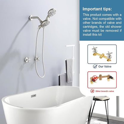2 Handles Shower Faucet Shower System Complete 2 in 1 Shower Combo Set with Handheld Showerhead Shower Trim Kit Wall Mounted Shower Fixtures Brushed Nickel - Image 2