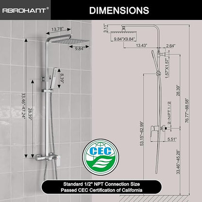 RBROHANT Brushed Nickel Exposed Shower System with Tub Spout, Exposed Shower Fixtures for Bathroom with Brass 3-Functional Valve, Shower Height Adjustable, Wall Mounted - Image 7