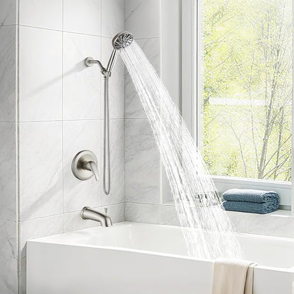 gotonovo Bathroom Shower Head Kit High Pressure Combo System Shower Faucet 6 Modes ABS Handheld Spray Shower Trim Kit Valve Included Shower Head and Handle Set Brushed Nickel - Image 6
