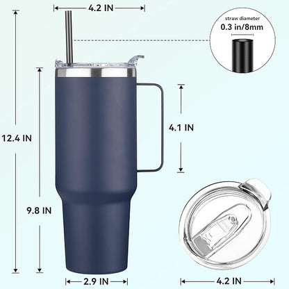 HASLE OUTFITTERS 40 oz Stainless Steel Tumbler with Handle, Vacuum Insulated Tumblers Bulk, Reusable Double Wall Travel Coffee Mug, Durable Powder Coated Water Bottles(Navy, 4) - Image 3