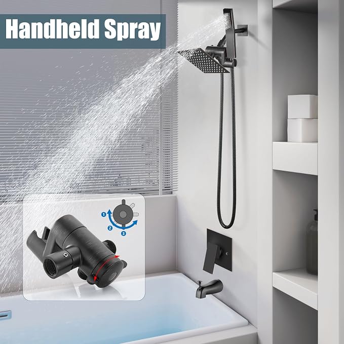 Aolemi Shower Tub Faucet Set with Handheld Spray Shower System Single Shower Rainfall Head and Handle with Tub Spout Combo Rough-in Valve Included Shower Trim Kit 6 Inch Shower Head Oil Rubbed Bronze - Image 5