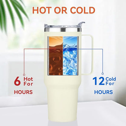 HASLE OUTFITTERS 40 oz Stainless Steel Tumbler with Handle, Vacuum Insulated Tumblers Bulk, Reusable Double Wall Travel Coffee Mug, Durable Powder Coated Water Bottle(Beige, 1) - Image 2
