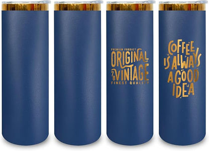 20 oz Skinny Tumblers Stainless Steel Tumbler with Lid and Straw Double Wall Vacuum Insulated Coffee Mug 20oz Powder Coated Cup for Hot and Cold Drinks(Navy,4 pack) by FunTrans