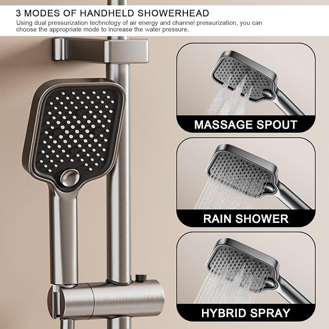 Shower Faucet Sets Complete Thermostatic Shower System Piano-Key Digital Shower Combo Wall Mounted Shower Trim Kit with 11.8" Rain Shower Head,4.5" Shower Head 2 in 1 Handheld Tub Spout (Gray) - Image 8