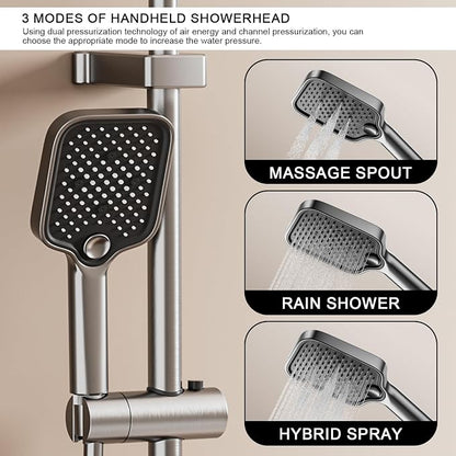 Shower Faucet Sets Complete Thermostatic Shower System Piano-Key Digital Shower Combo Wall Mounted Shower Trim Kit with 11.8" Rain Shower Head,4.5" Shower Head 2 in 1 Handheld Tub Spout (Gray) - Image 8