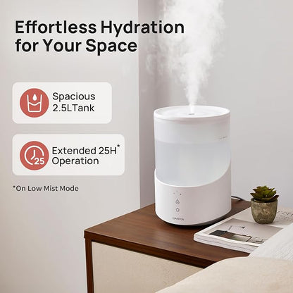 Clarston Humidifiers for Bedroom, 2.5L Cool Mist Humidifier with Essential Oils Diffuser and Nightlight, Top Fill Humidifiers for Home Large Room, Timer, Auto Shut-off, 25H Runtime - Image 3