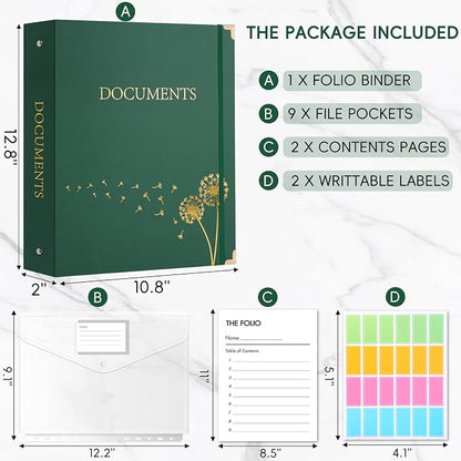 XKDOUS Important Document Organizer Folder Folio 3-Ring Accordion Storage File - Image 2