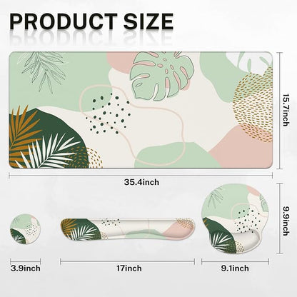 Britimes Green Boho Leaves Keyboard Mouse Pad Set 4in1 Large Mousepad+Keyboard - Image 2