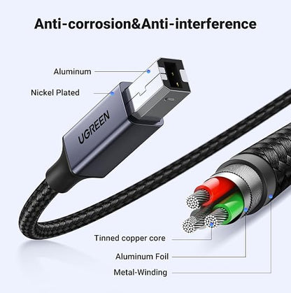 UGREEN USB C 3 FT Printer Cable, Nylon USB B to C Cord - Image 6