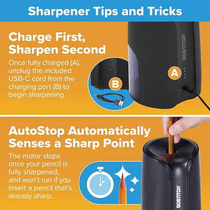 Bostitch Portable Rechargeable Battery Vertical Pencil Sharpener Helical Blade - Image 7