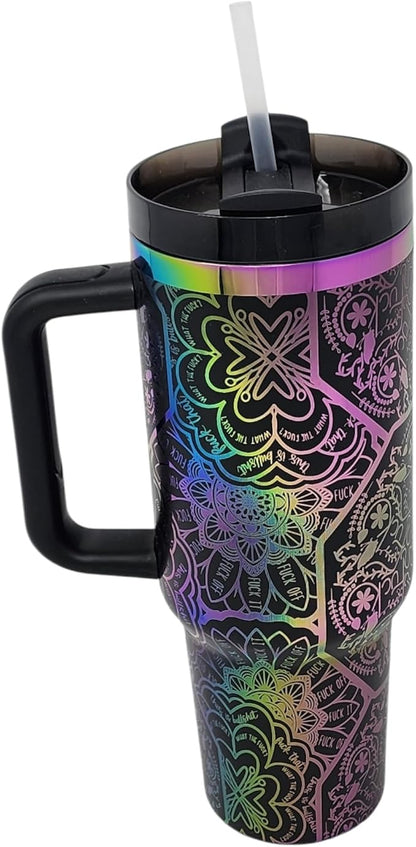 Hidden Cuss Word Tumbler 40oz Laser Engraved Funny Nurse Gift Swear Tumbler with Lid and Straw, Multicolor, Gag Gift Hidden Curse Words Stainless Steel Travel Mug (Black with Rainbow Underlay) - Image 6