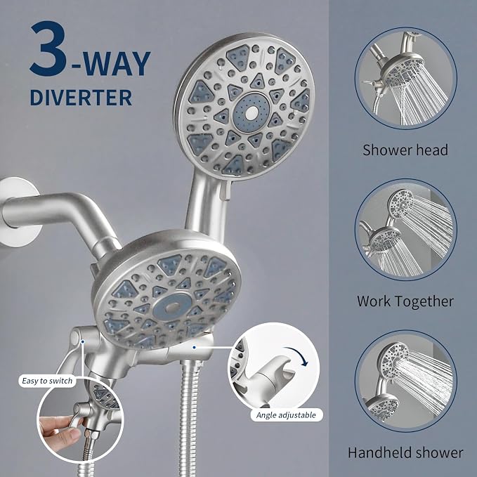 Shower Faucet Set Complete Shower Kit Dual Shower Head and Handheld 2 in 1 Combo Set Shower System Shower Trim Kit Combo Set Shower Fixtures, Brushed Nickel - Image 4