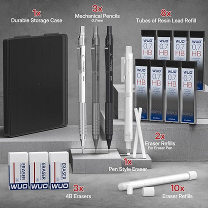 WUO 0.7mm Mechanical Pencil Set, 3 Metal Drafting Pencils - Image 7