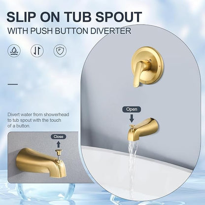Shower Faucet with Valve, Bathroom Tub Shower Faucet Kit, Single Handle Rain Shower Head with Tub Spout, Solid Brass Shower Tub Faucet Set Complete, Bathtub Faucet with Shower, Brushed Gold - Image 5
