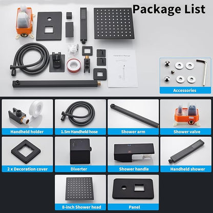10 Inch Matte Black Shower Faucet Set with Rain Shower Head and Handheld Spray, Wall Mounted Rainfall Shower Head with Handheld Combo, Bathroom luxury Shower System with Valve and Trim - Image 8