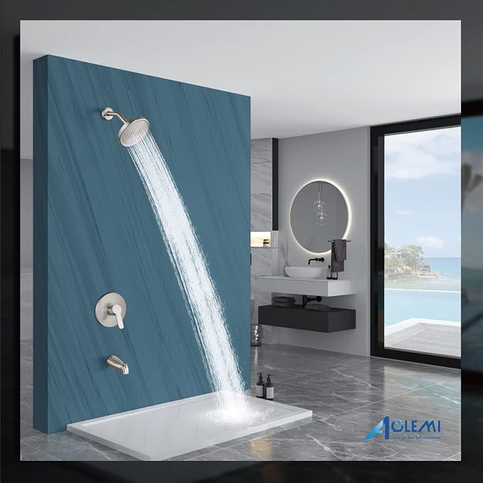 Aolemi Tub Shower Faucet Set With Valve Wall Mount Shower Trim Kit 6 Inch Bathtub Fixtures Rough-in Valve Single-Spray Shower Head System 5.3 Inch Tub Spout Brushed Nickel Modern - Image 8
