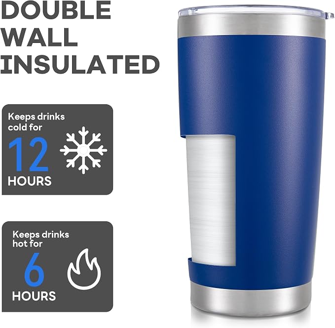 20 oz Tumbler with Lid Stainless Steel Insulated Tumblers Bulk Double Wall Vacuum Cups Powder Coated Travel Mug Keep Drink Cold and Hot, Blue, 8 Pack - Image 3