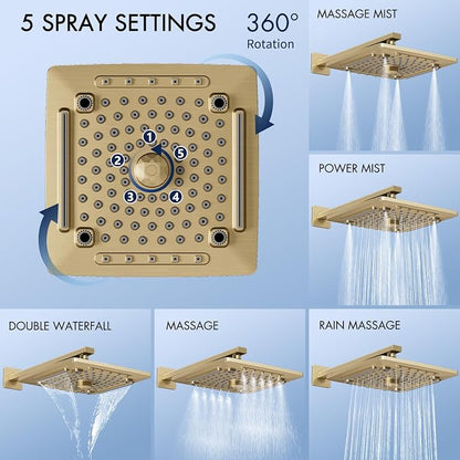 ELLO&ALLO Bathroom Shower Faucet Set Mixing Valve and Trim Kit, Complete Shower System with Tub Spout, Brushed Gold - Image 3