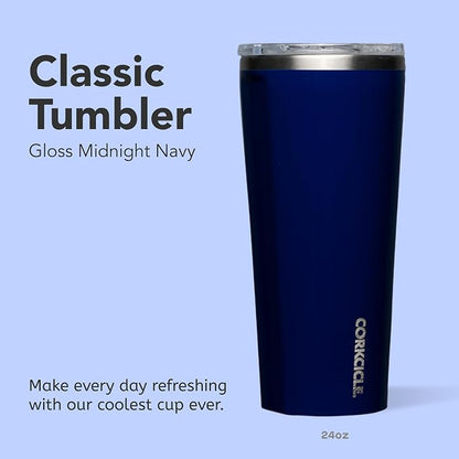 Corkcicle Classic Tumbler - Keeps Drinks Cold for 9 Hours & Hot for 3 - Triple-Insulated Stainless Steel - Holiday Tumbler Gift - 24 oz - Gloss Midnight Navy - Image 2