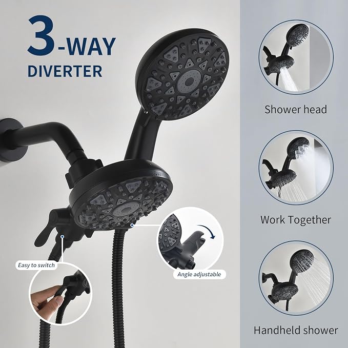 Matte Black Shower Faucet Set Complete Shower Kit Shower Systems Dual Shower Head and Handheld 2 in 1 Combo Set Shower Trim Kit Shower Fixtures - Image 4