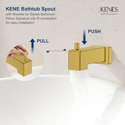 KENES Brushed Gold Tub and Shower Trim Kit, Square Tub Shower Faucet Set Complete with 10-Inch Rainfall Shower Head and Tub Spout, KE-6024A-4 (Shower Valve Included) - Image 8