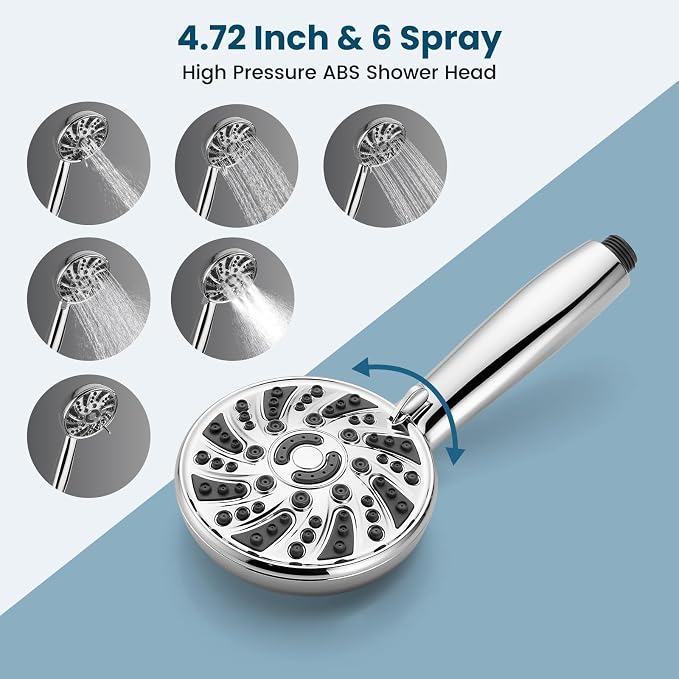 gotonovo Bathroom Shower Head Kit High Pressure Combo System Shower Faucet 6 Modes ABS Handheld Spray Shower Trim Kit Valve Included Shower Head and Handle Set Polished Chrome - Image 4
