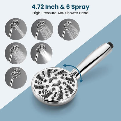 gotonovo Bathroom Shower Head Kit High Pressure Combo System Shower Faucet 6 Modes ABS Handheld Spray Shower Trim Kit Valve Included Shower Head and Handle Set Polished Chrome - Image 4