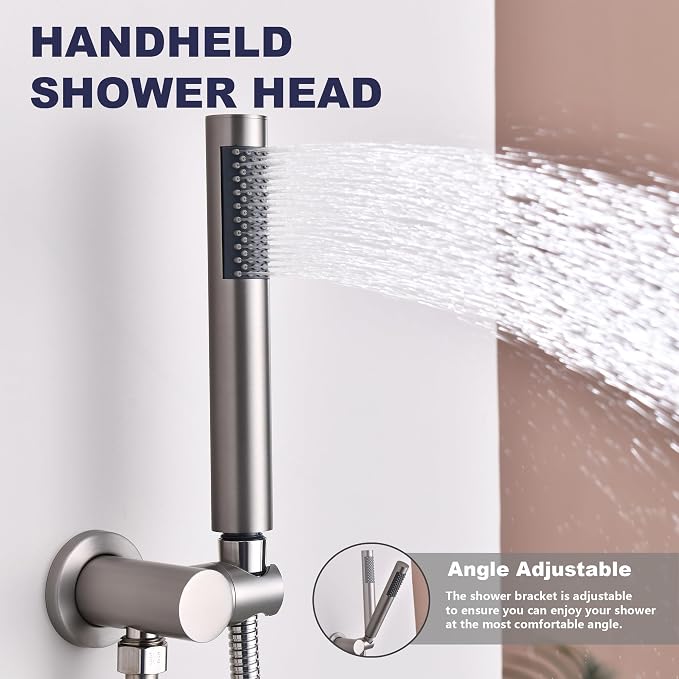 Shower System with Tub Spout, Bathtub Shower Faucet Set, 8" Rain Shower Head and Handheld Spray Combo, Round Shower Head and Handle Set with Tub Spout (Valve Included), Brushed Nickel - Image 6