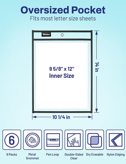 SUNEE 6 Packs Oversized Reusable Dry Erase Pocket Sleeves - Image 2