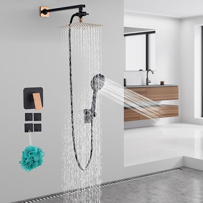 Shower Head 8'' High Pressure Rainfall, Handheld Shower Combo with 11'' Extension Arm, 5 Spray, Anti-leak Luxury Premium Quality, Rainfall Shower Head with Handheld Spray Combo, Rose Gold - Image 2