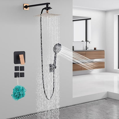 Shower Head 8'' High Pressure Rainfall, Handheld Shower Combo with 11'' Extension Arm, 5 Spray, Anti-leak Luxury Premium Quality, Rainfall Shower Head with Handheld Spray Combo, Rose Gold - Image 2