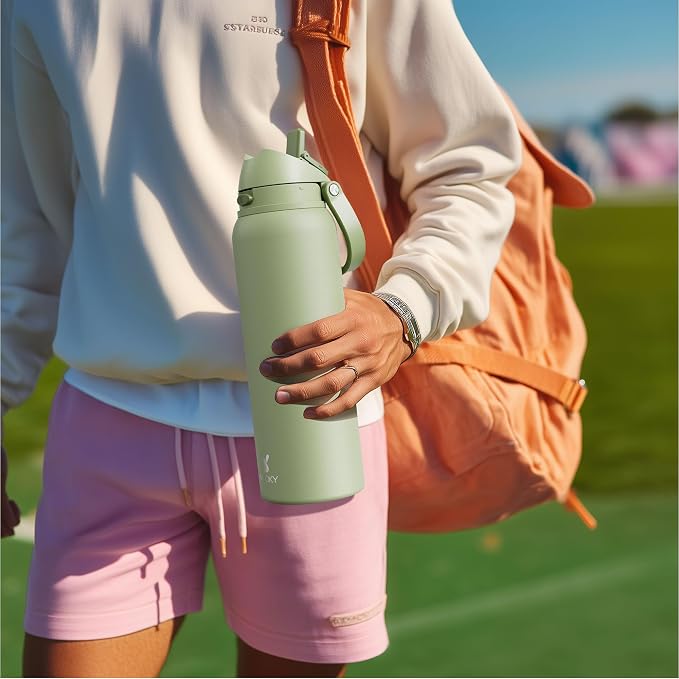 40 oz Insulated Water Bottle for Sports: Meoky Stainless Steel Water Bottle with 2-in-1 Straw and Spout Lid - Leak Proof, Cold for 24 Hours, Protective Silicone Base, BPA-Free for Women Gym, Blush - Image 2
